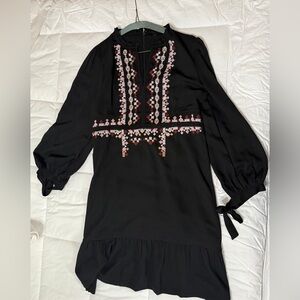 Ann Taylor Black Embroidered Long Sleeve Dress